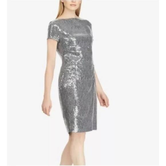 Lauren Ralph Lauren Dresses & Skirts - Lauren Ralph Lauren Women's Kaylene Silver Sequin Cocktail Mini Dress Size 8
